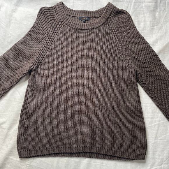 Quince Organic Cotton Fisherman Crew Knit Sweater Heather Brown Large Women's - Picture 2 of 6
